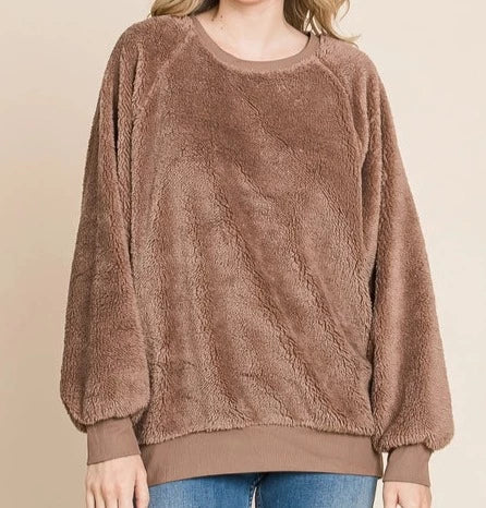 Cozy Crew Neck Sweatshirt Top in Taupe