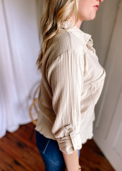 BlueBell Double Gauze Button Down Top in Ivory