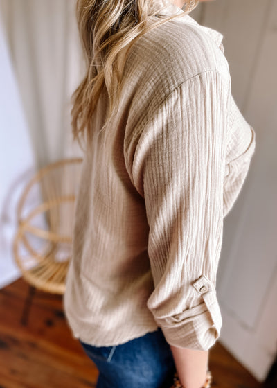 BlueBell Double Gauze Button Down Top in Ivory