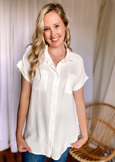 Alice Button Front Top in Ivory