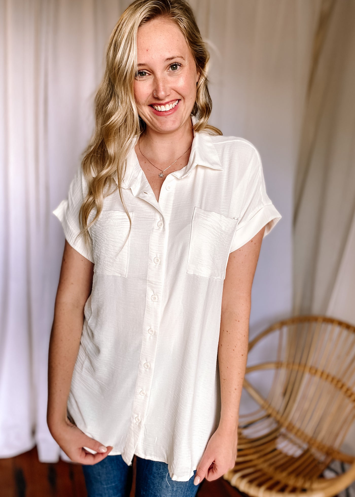 Alice Button Front Top in Ivory