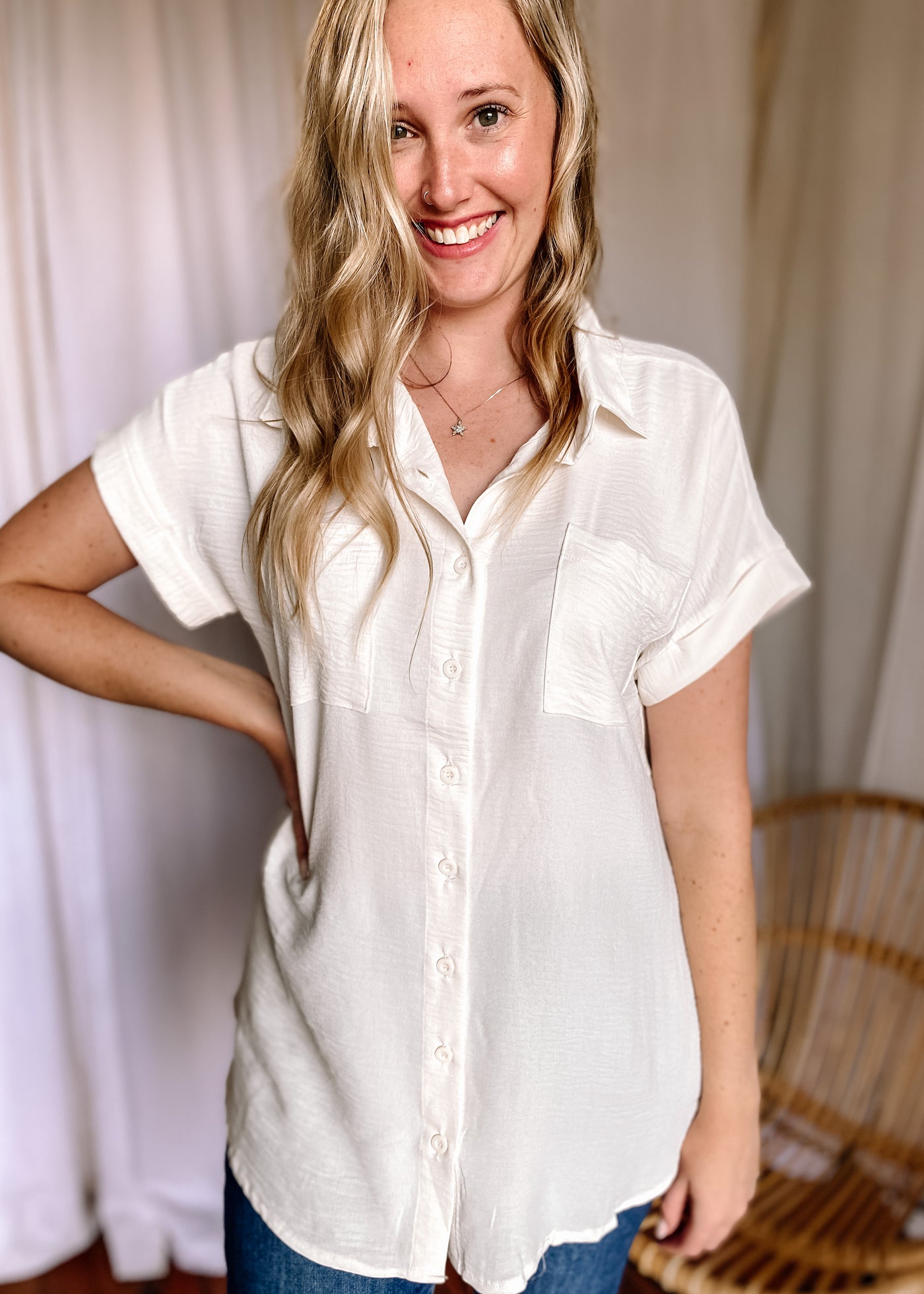 Alice Button Front Top in Ivory
