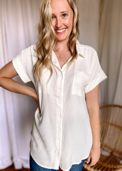 Alice Button Front Top in Ivory