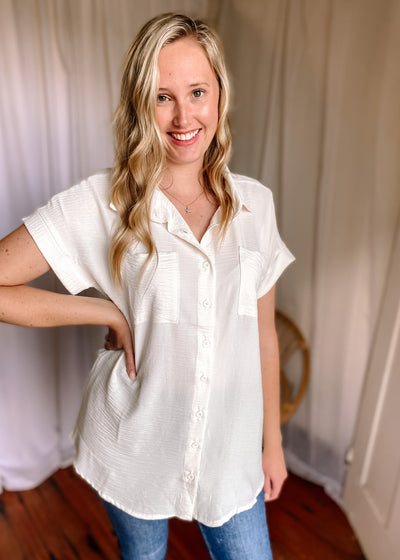 Alice Button Front Top in Ivory