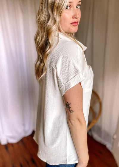 Alice Button Front Top in Ivory