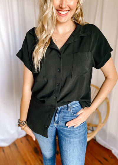 Alice Button Front Top in Black