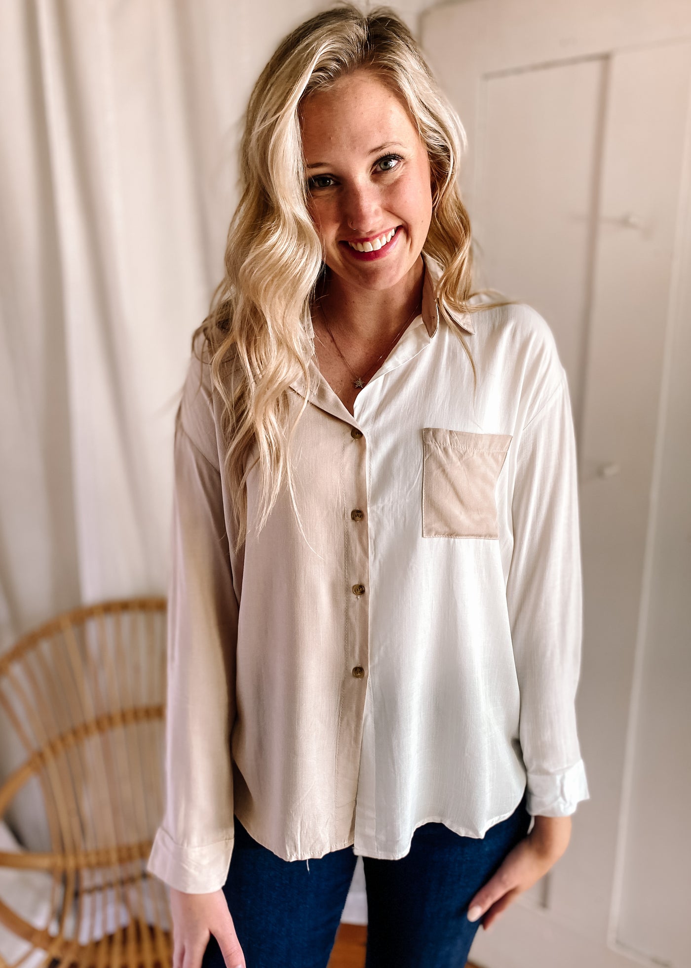 Colorblock Button Shirt Blouse