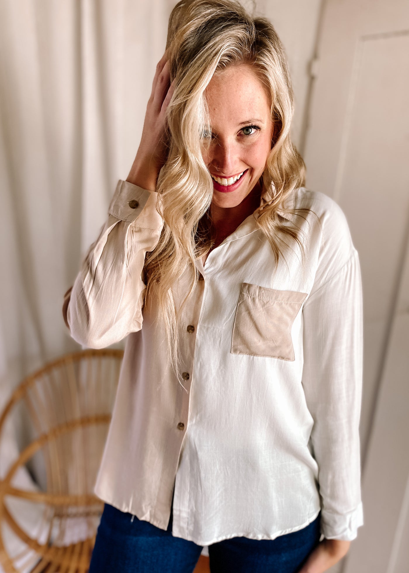 Colorblock Button Shirt Blouse