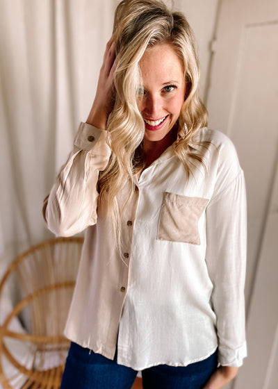 Colorblock Button Shirt Blouse