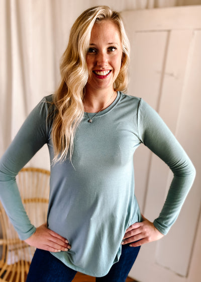 Carla Round Neck Top in Blue Grey