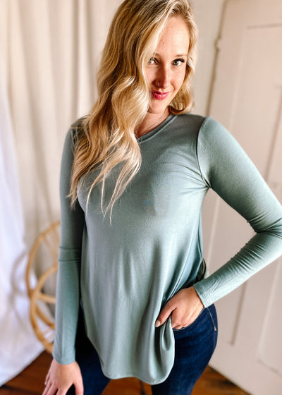 Carla Round Neck Top in Blue Grey