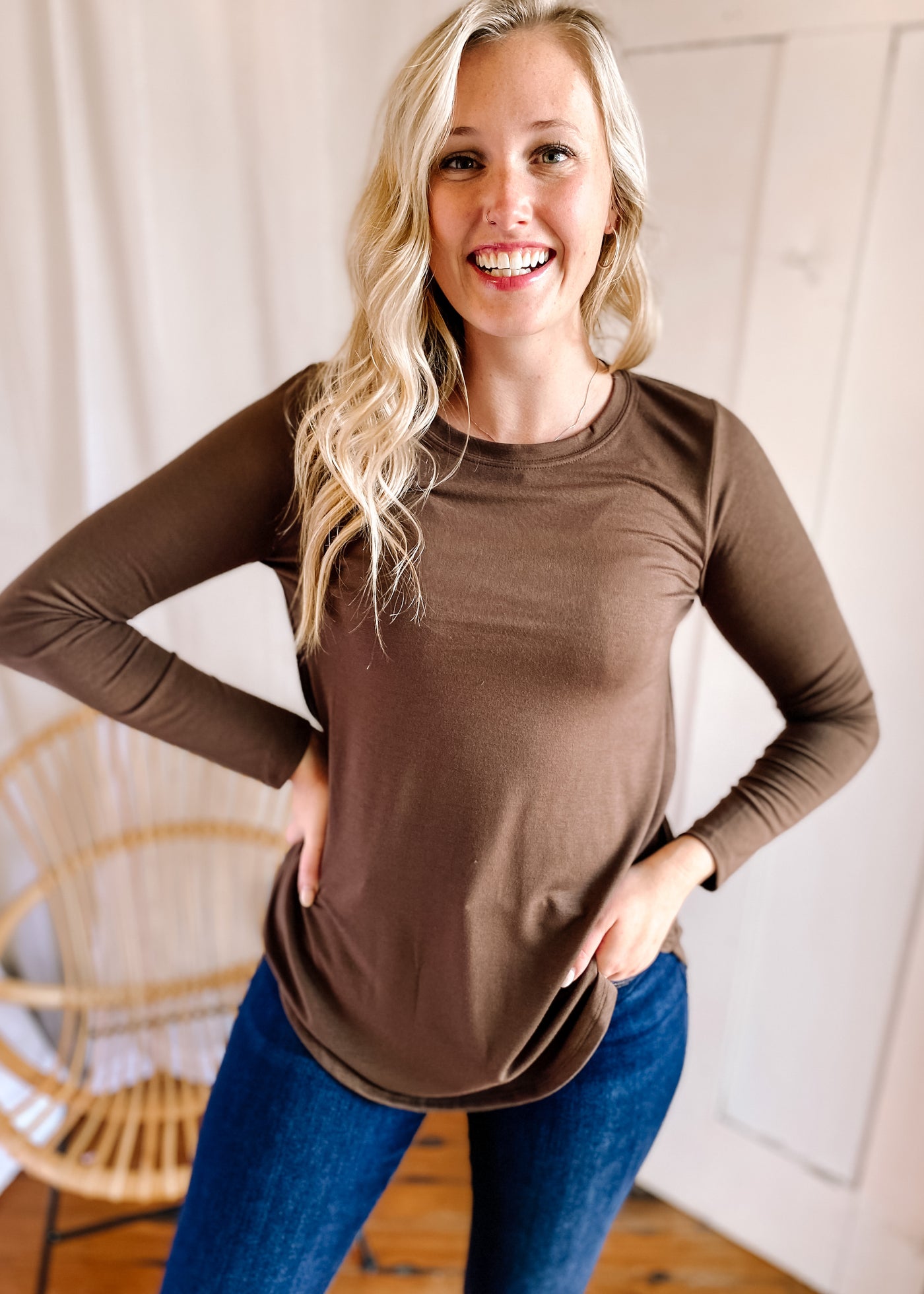 Carla Round Neck Top in Brown