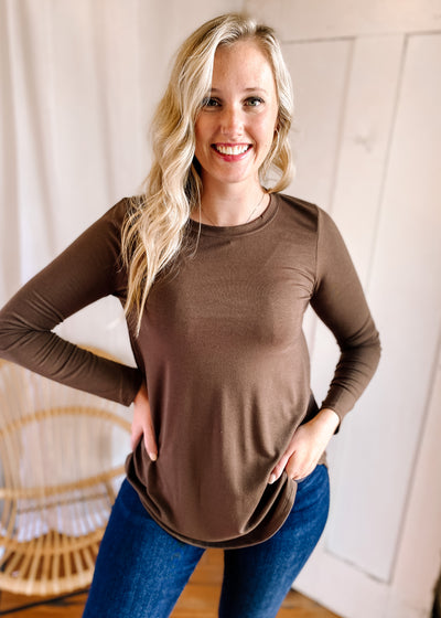 Carla Round Neck Top in Brown