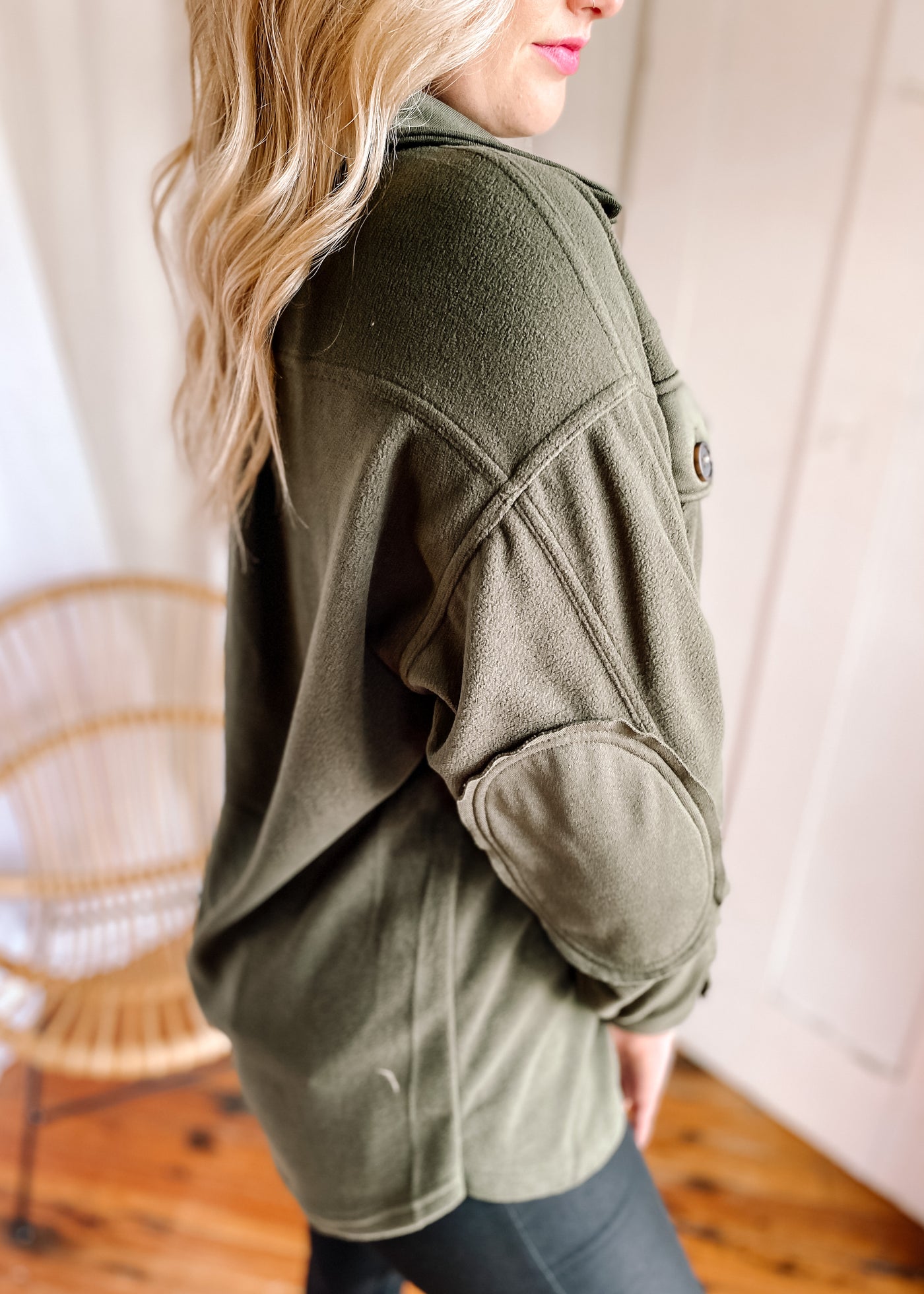 Oversized Basic Fleece Shacket in Dark Olive