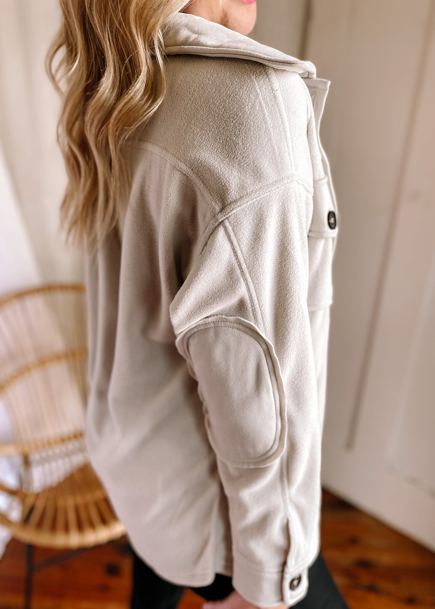 Oversized Basic Fleece Shacket in Bone