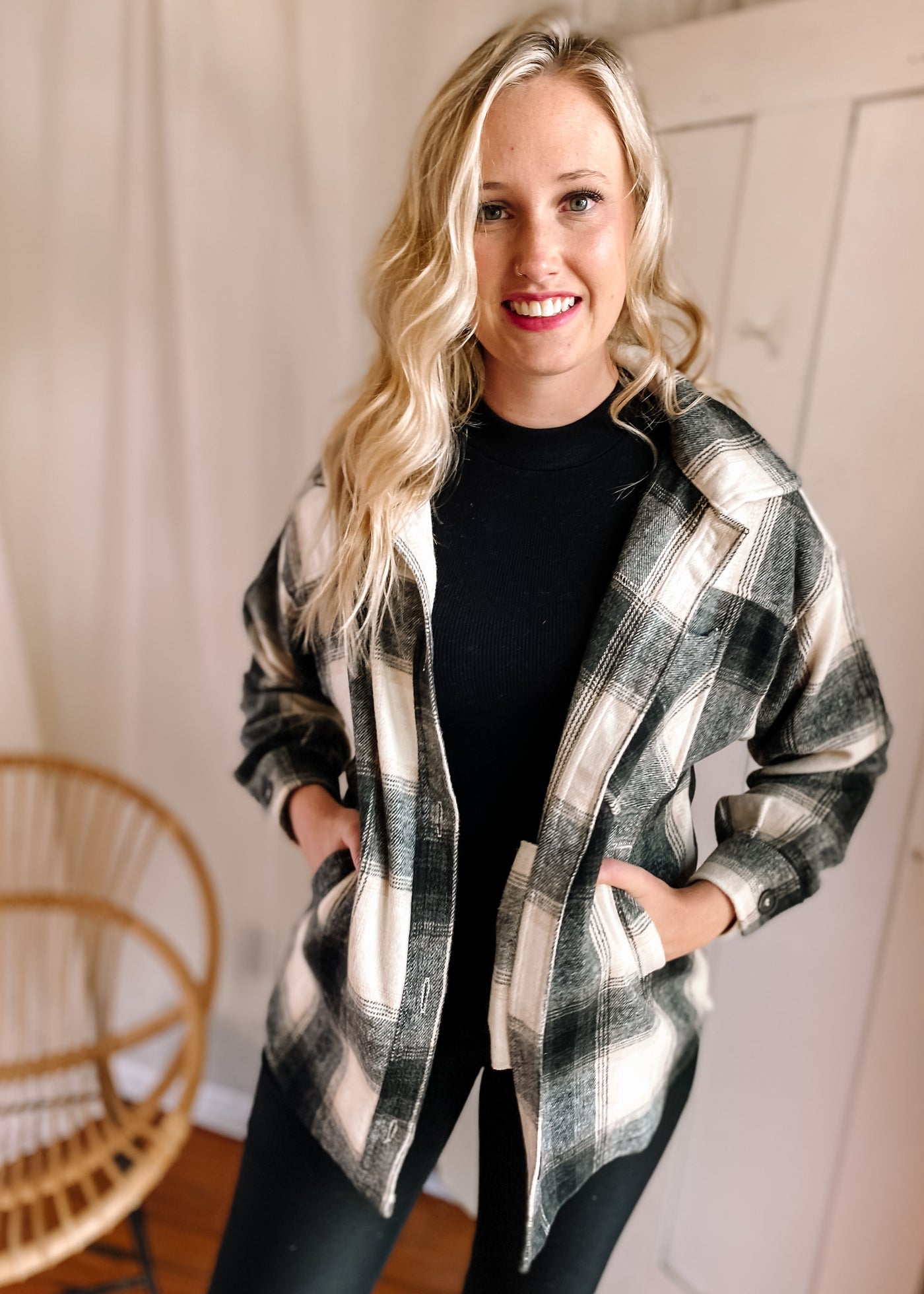 Rustic Oversized Plaid Shacket in Black