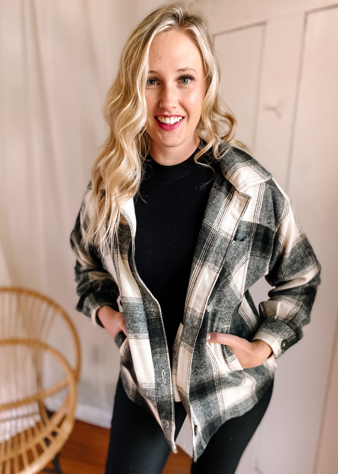 Rustic Oversized Plaid Shacket in Black
