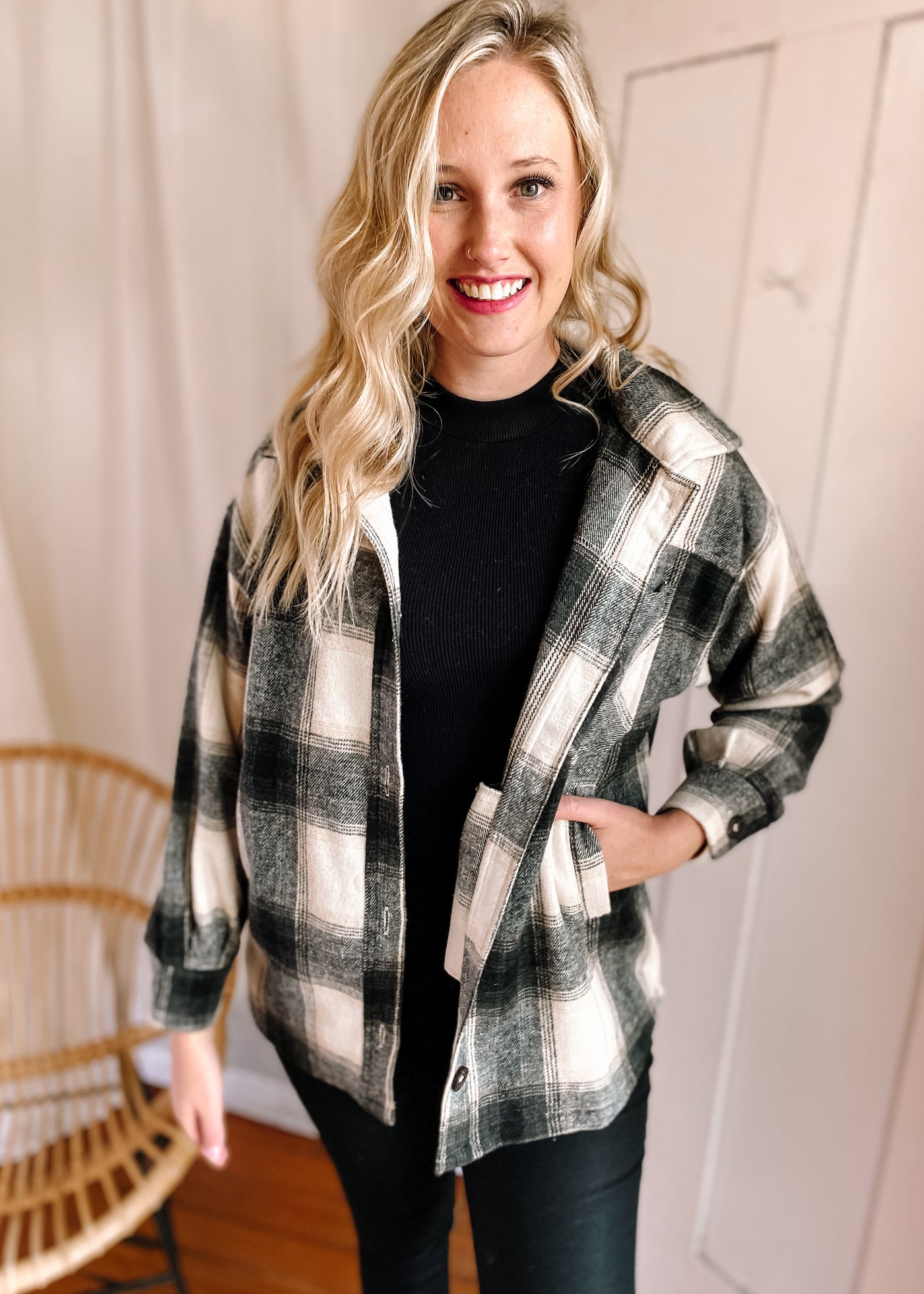 Rustic Oversized Plaid Shacket in Black