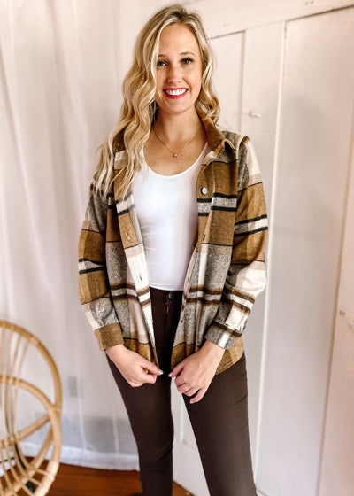 Charm Plaid Shacket in Camel