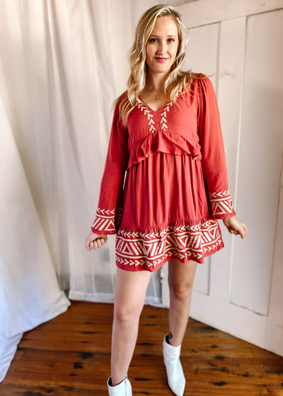 Aztec Sunrise Ruffle Dress