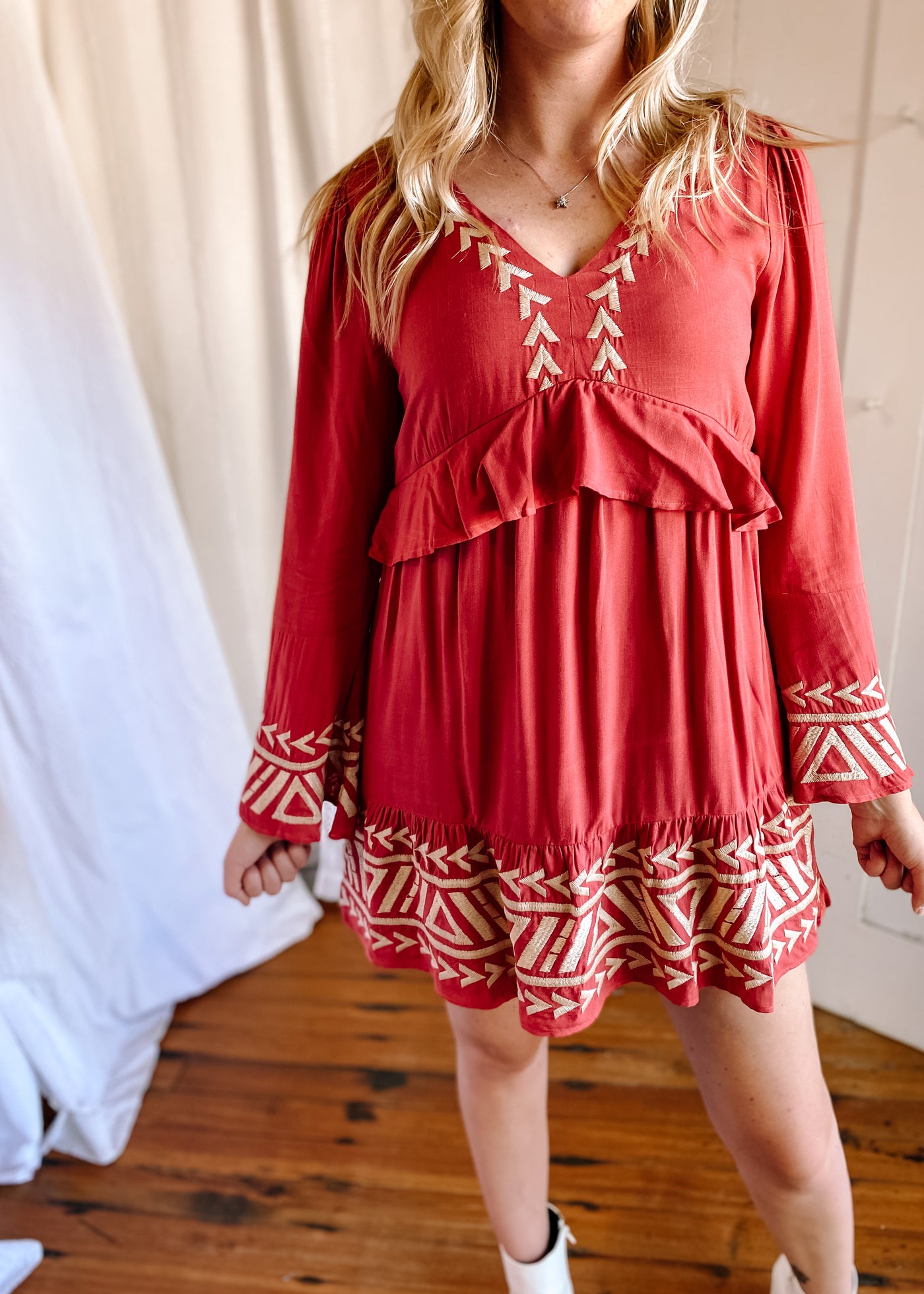 Aztec Sunrise Ruffle Dress
