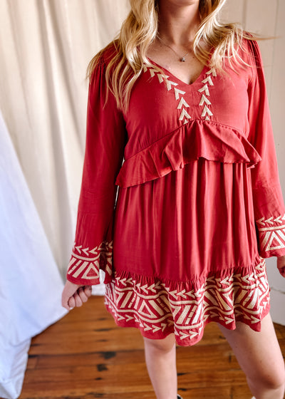 Aztec Sunrise Ruffle Dress