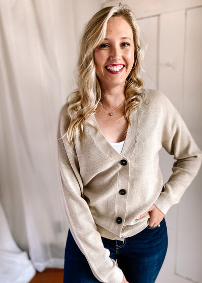 Boyfriend Soft Sweater Cardigan in Sand Beige