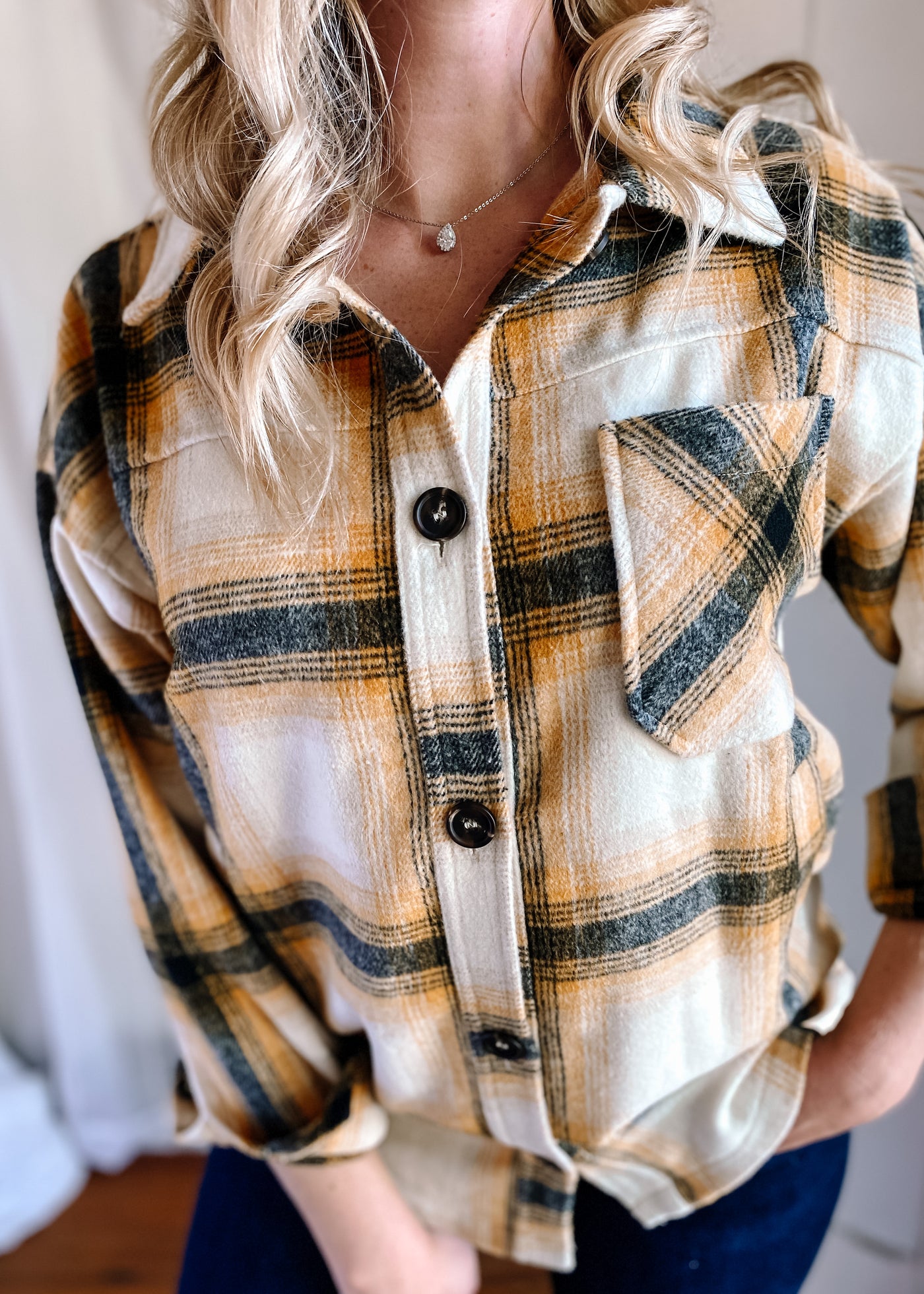 Rustic Oversized Plaid Shacket in Mustard