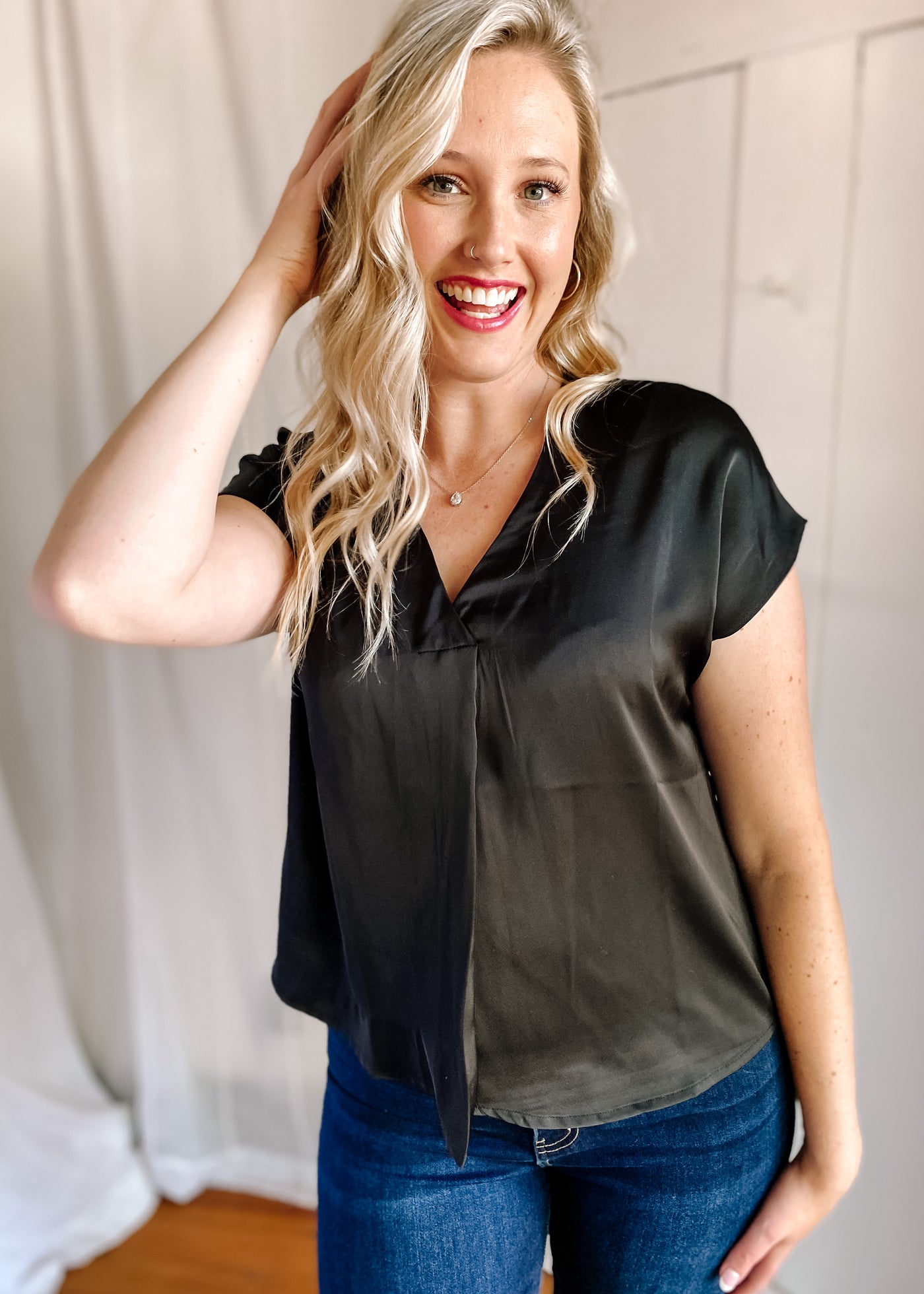 Satin V-Neck Top