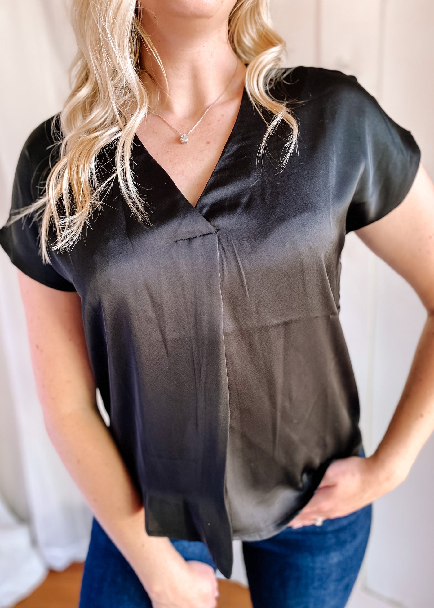 Satin V-Neck Top