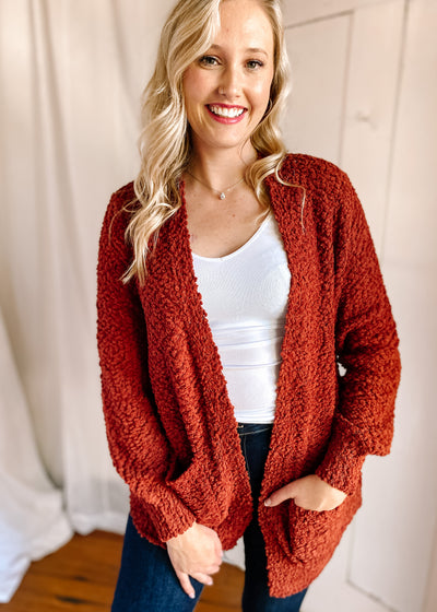 Golden Treasure Again Cardigan in Dk Rust