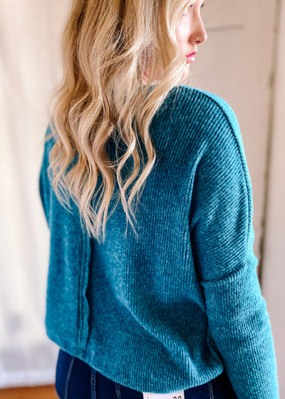 Mountain Getaway Brushed Sweater Top in Teal
