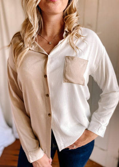 Colorblock Button Shirt Blouse
