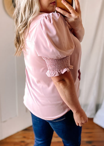 Solid Half Sleeve V Neck Top in Dusty Pink