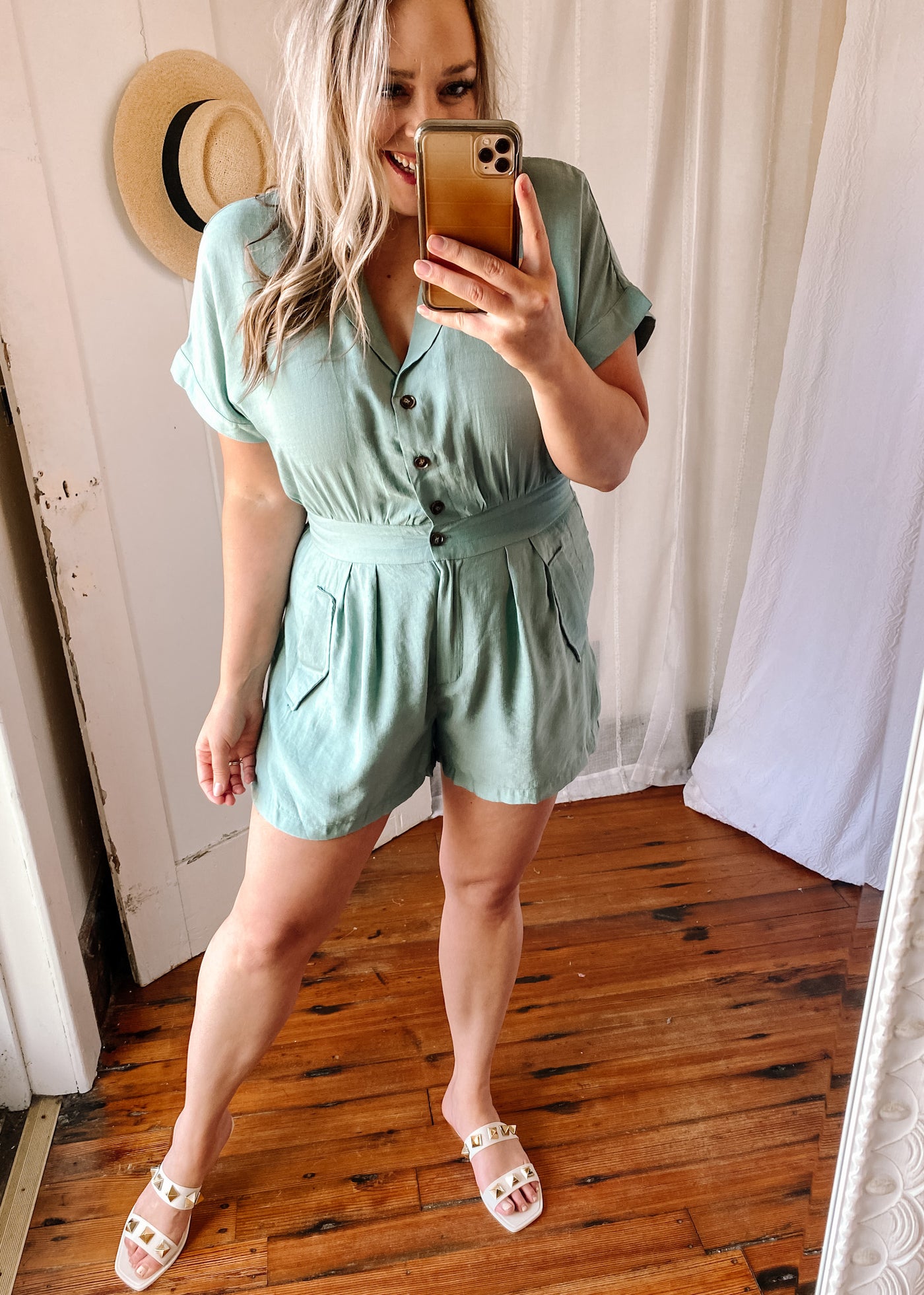 Sage Button Up Romper