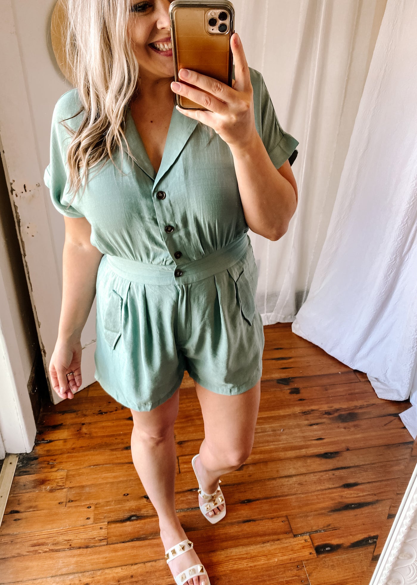 Sage Button Up Romper