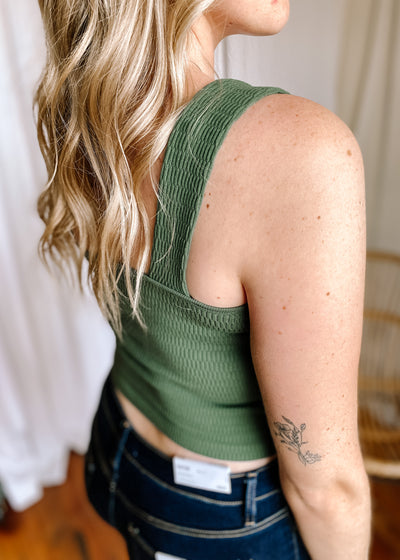 Seamless Textured Cropped Tank in Light Olive