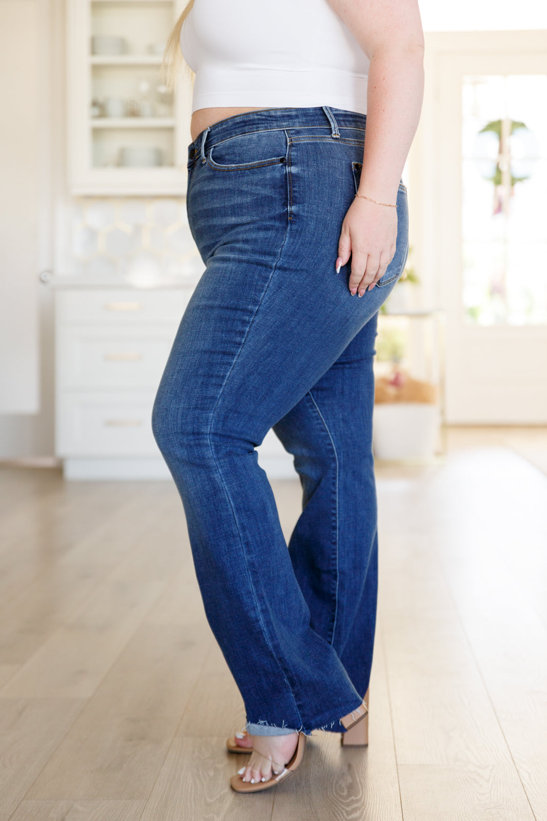 Brand Collab Josephine Mid Rise Raw Hem Bootcut Jeans