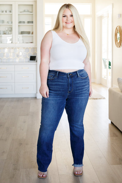 Brand Collab Josephine Mid Rise Raw Hem Bootcut Jeans