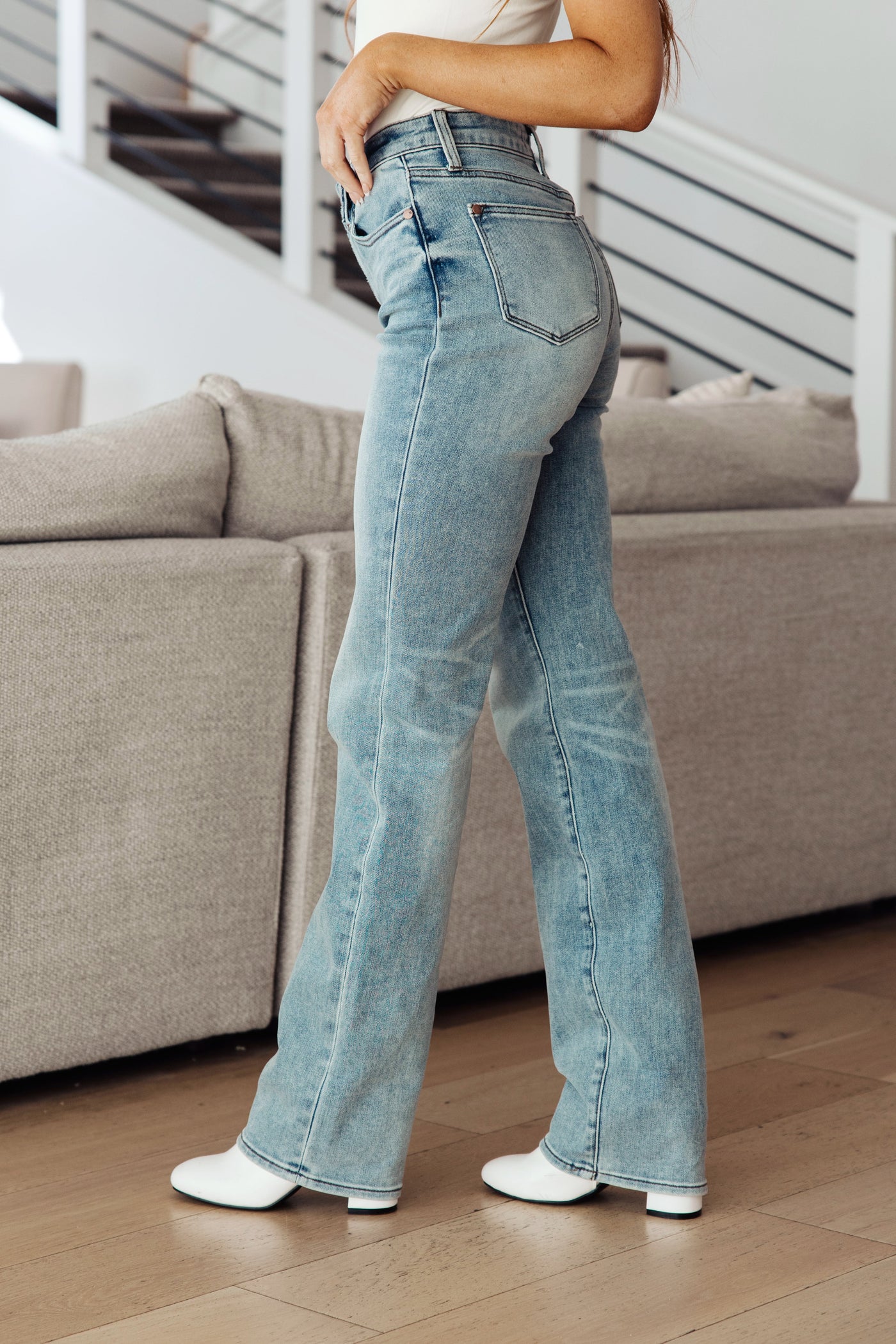 Brand Collab Miranda High Rise Plaid Cuff Vintage Straight Jeans