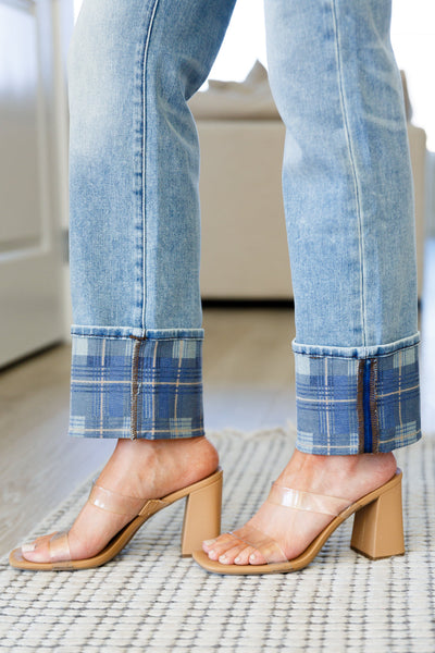 Brand Collab Miranda High Rise Plaid Cuff Vintage Straight Jeans