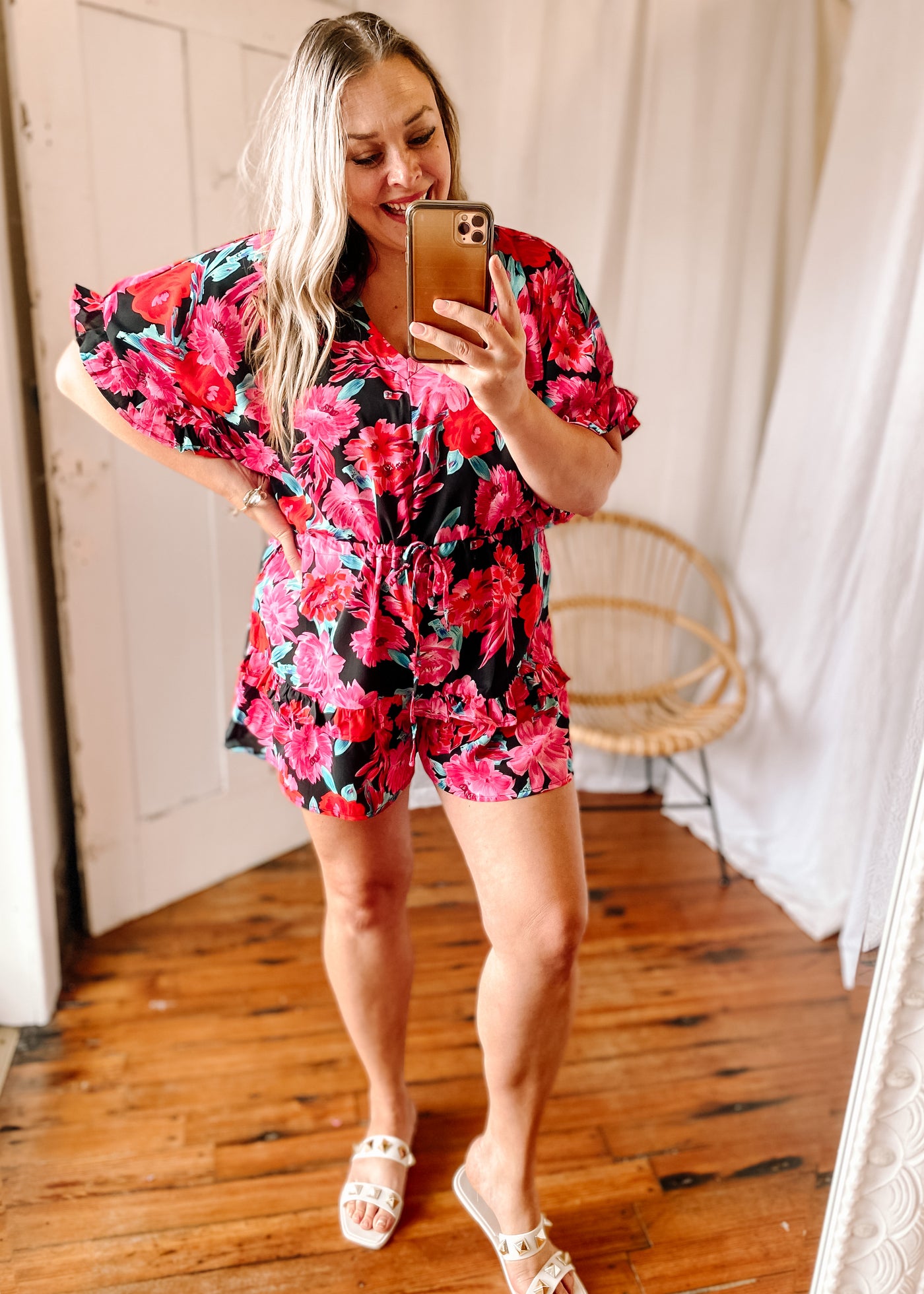 Floral Print Bell Sleeve Romper (Small thru 2XL)