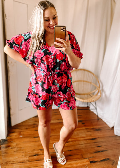 Floral Print Bell Sleeve Romper (Small thru 2XL)