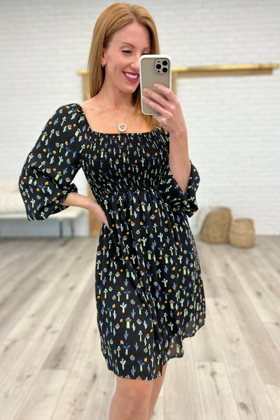 Brand Collab Black Floral Square Neck Dress
