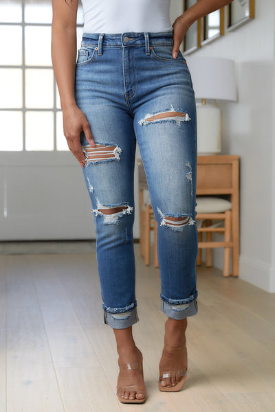 Brand Collab Belinda High Rise Distressed Straight Jeans