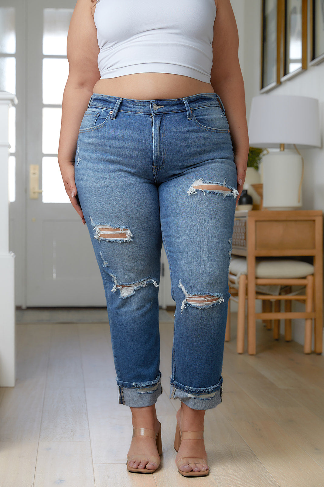 Brand Collab Belinda High Rise Distressed Straight Jeans