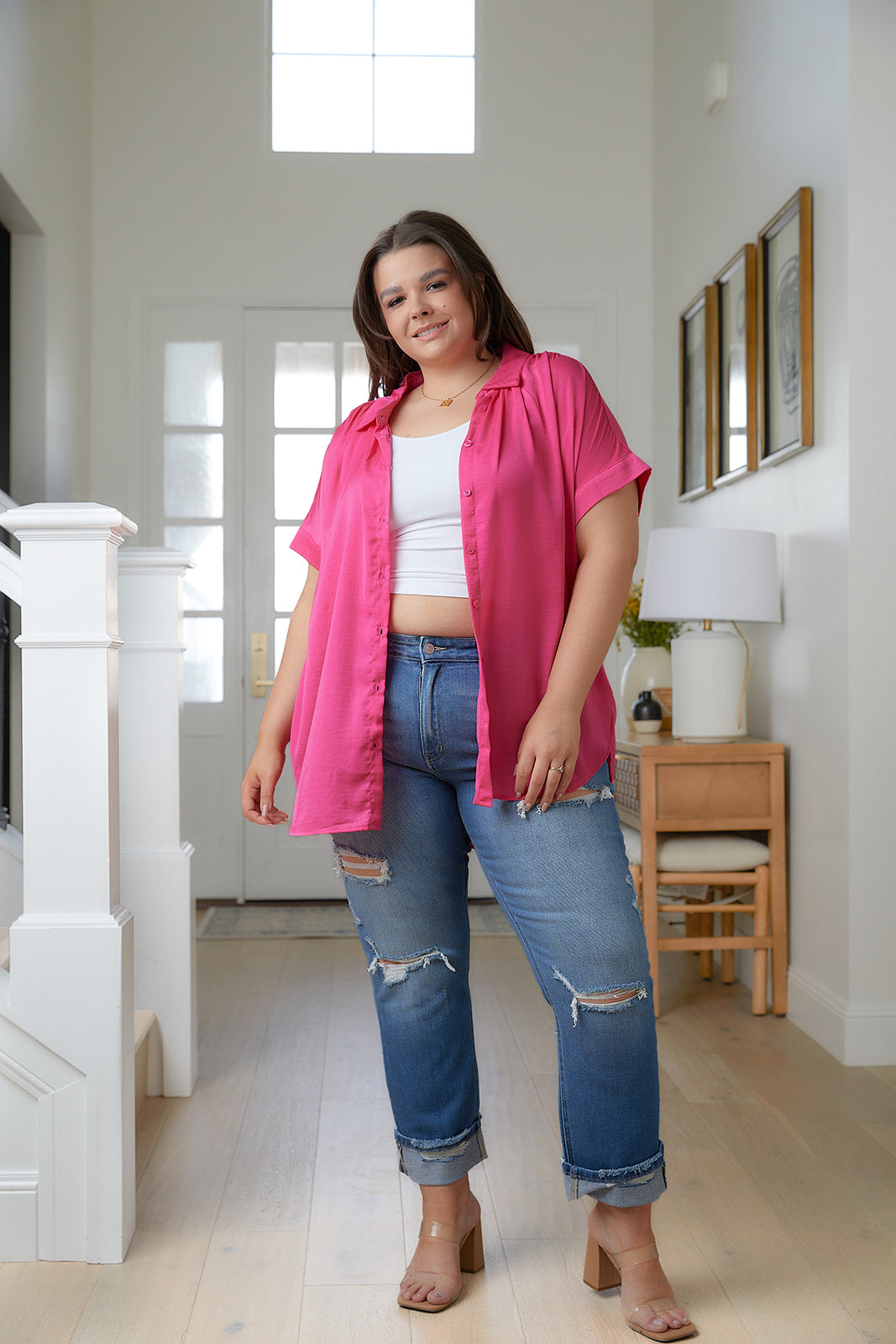 Brand Collab Belinda High Rise Distressed Straight Jeans