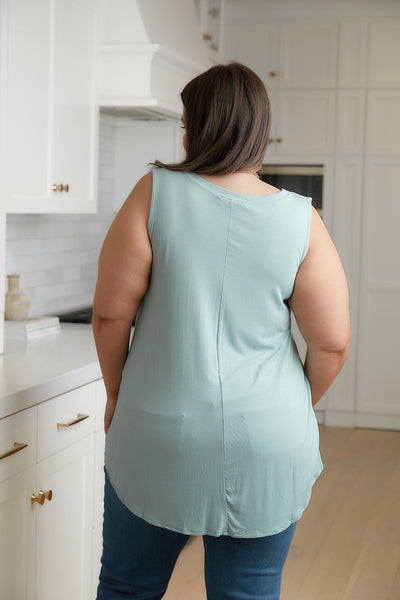 Brand Collab Trust Me V-Neck Tank in Dusty Green