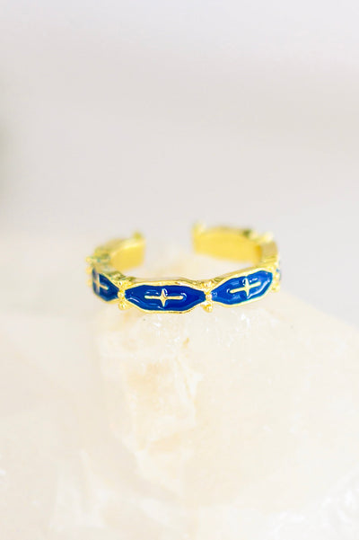 Brand Collab Mariana Hand Crafted Blue Cross Ring