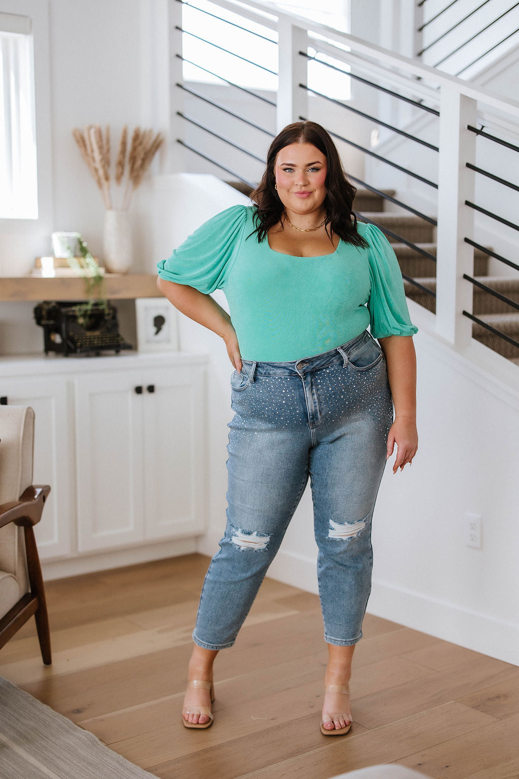 Brand Collab A Total Vision Square Neck Bodysuit in Mint